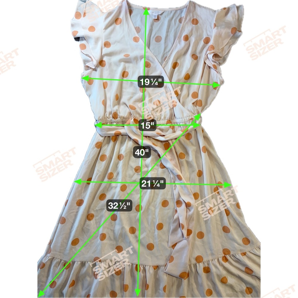 Lauren Conrad Faux Wrap Midi Dress XXL Womans peach‎ Polka Dot Flutter Sleeve - Picture 7 of 7
